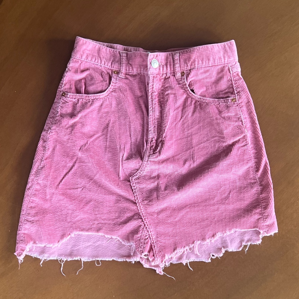 🛍️ Zara SzM Pink Ribbed Corduroy Frayed Cut Mini Skirt